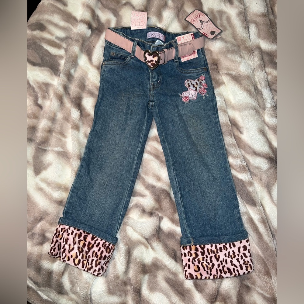 Adorable girls fur bottom jeans